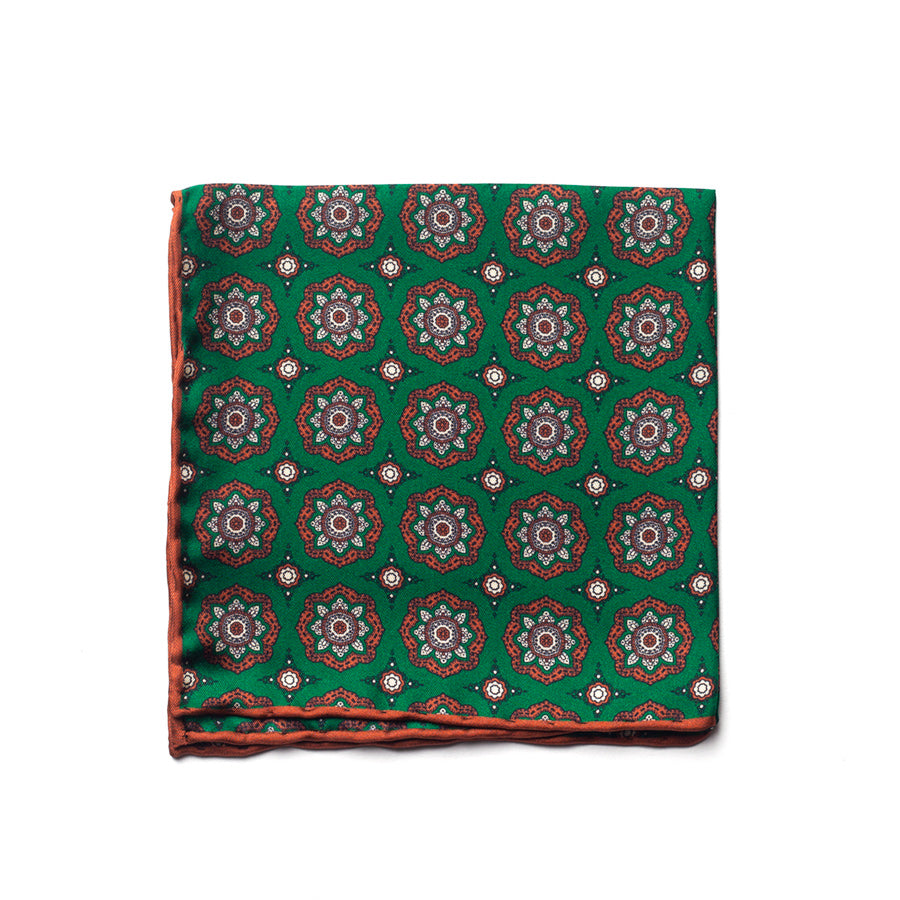 VINTAGE MEDALLION SILK POCKET SQUARE