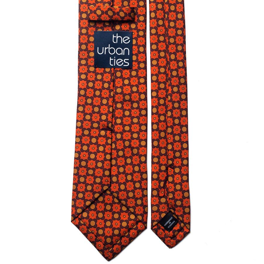 floral silk tie – rust & gold – reverse view