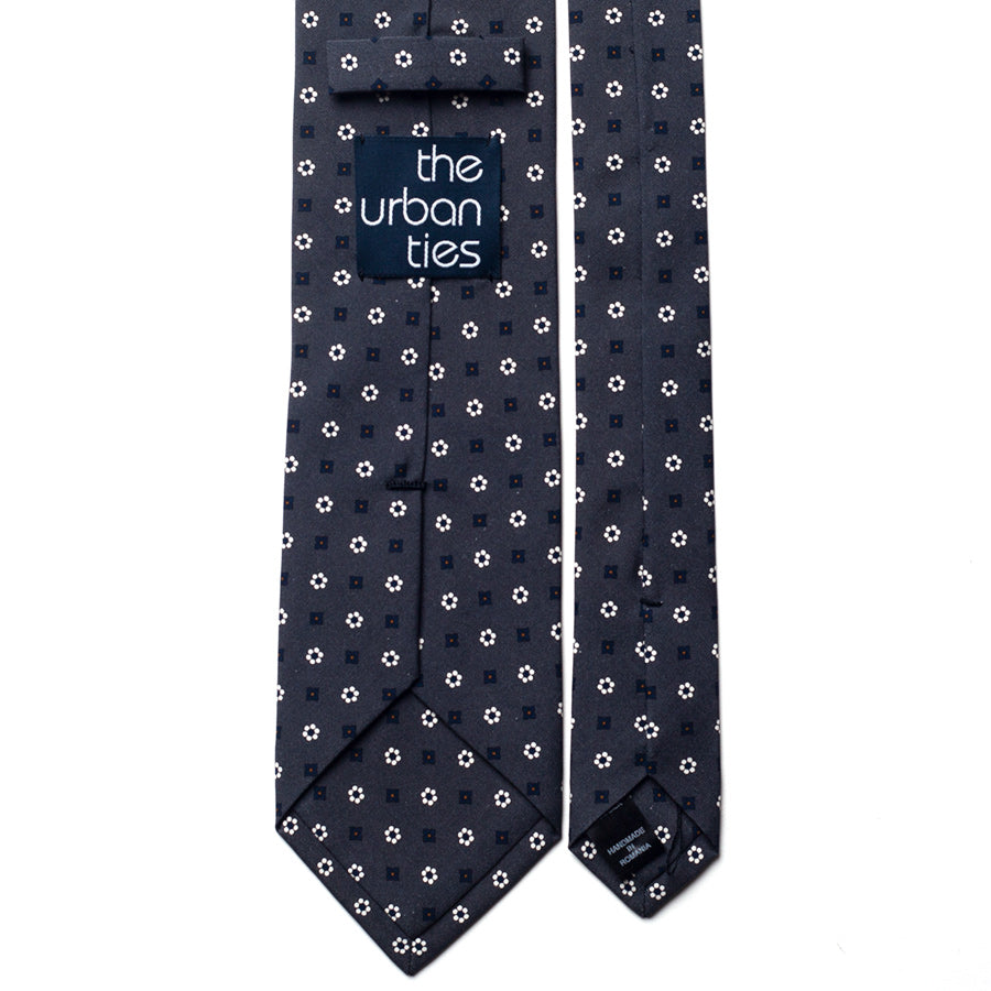 floral silk tie – grey & ivory – reverse view