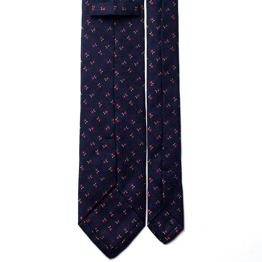 floral silk tie – navy & burgundy – reverse view
