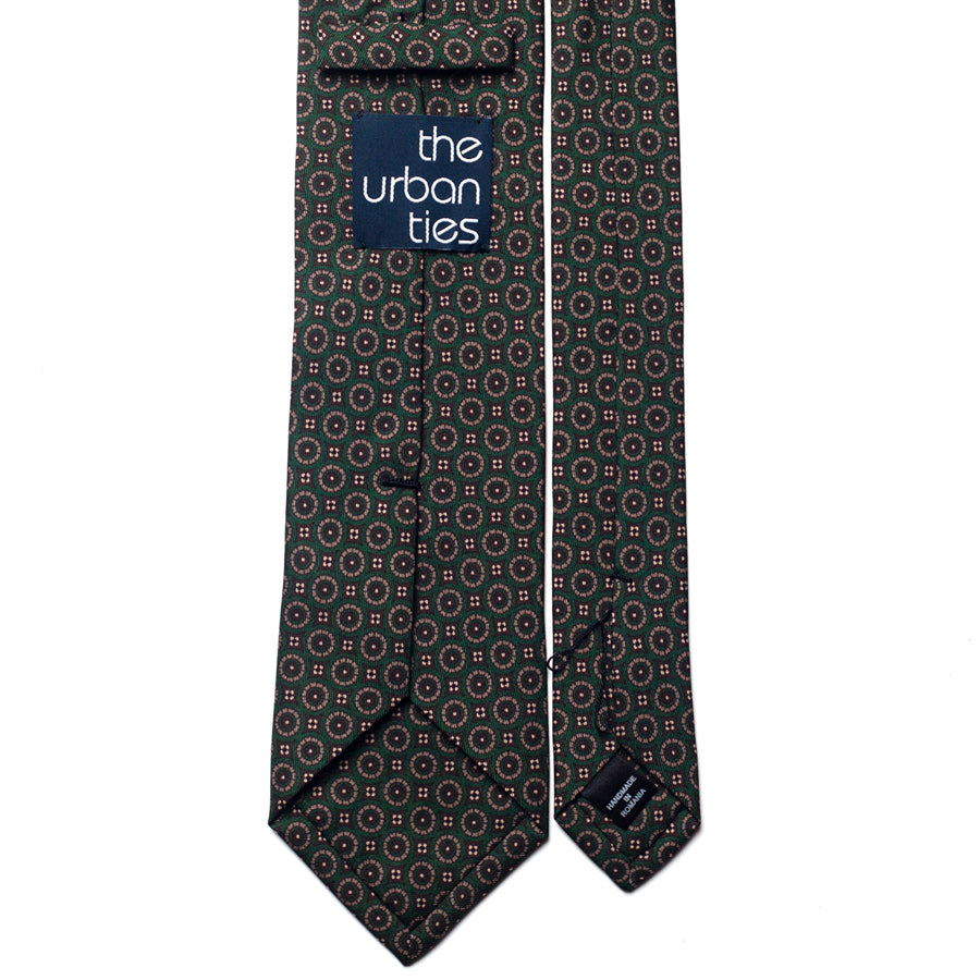 geometric silk tie – dark green & burgundy – reverse view