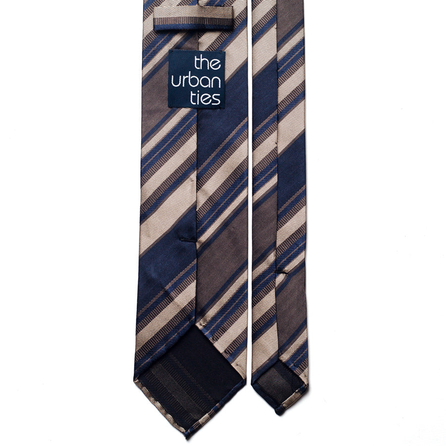 repp stripe silk tie – navy & beige – reverse view