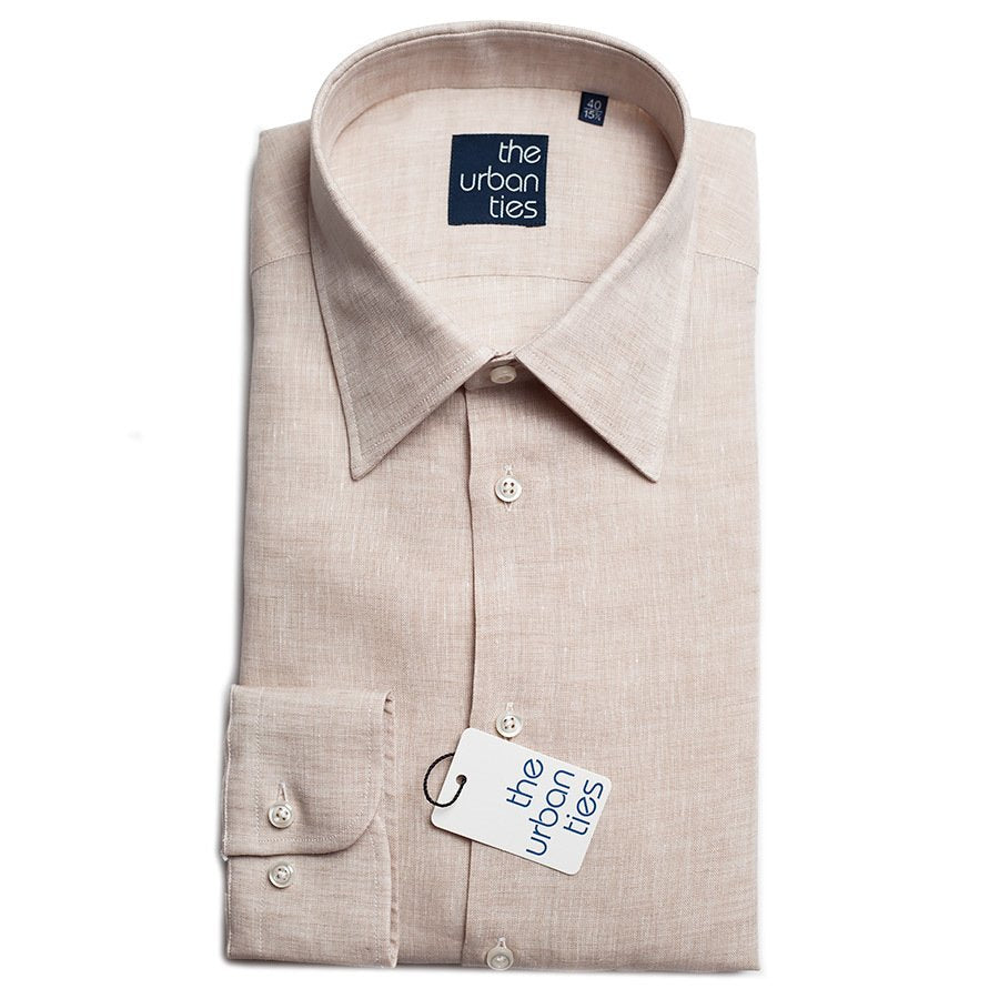 LINEN SEMI-SPREAD SHIRT - BROWN