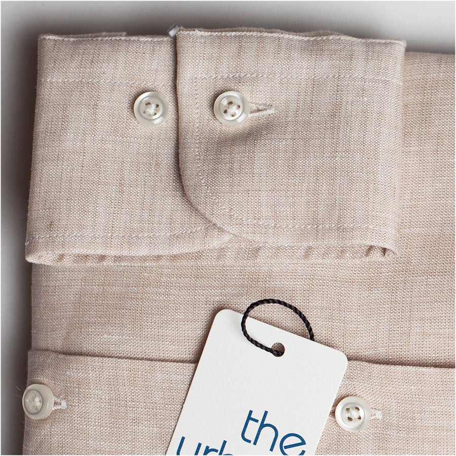 LINEN SEMI-SPREAD SHIRT - BROWN