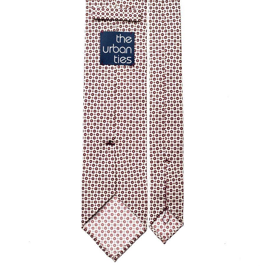 floral printed silk tie – ivory & burgundy – reverse view