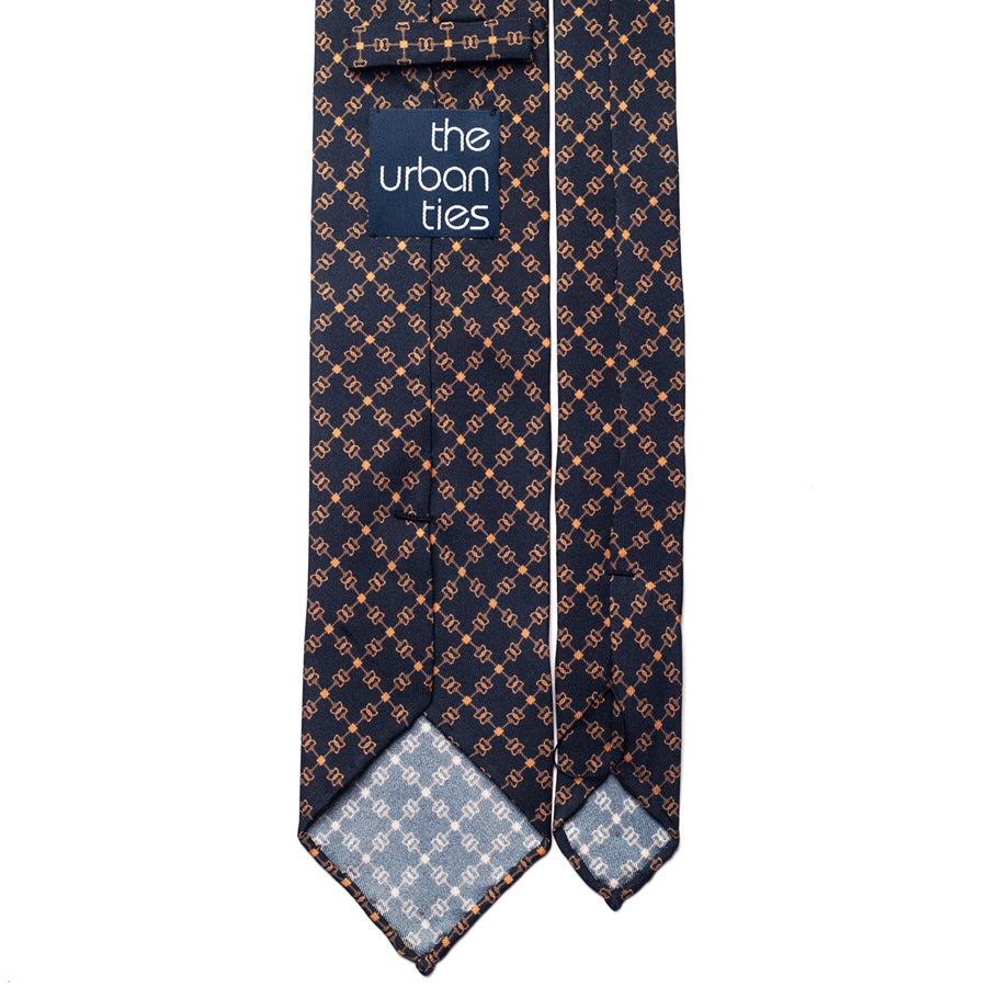 equestrian printed silk tie – navy & gold – reverse view