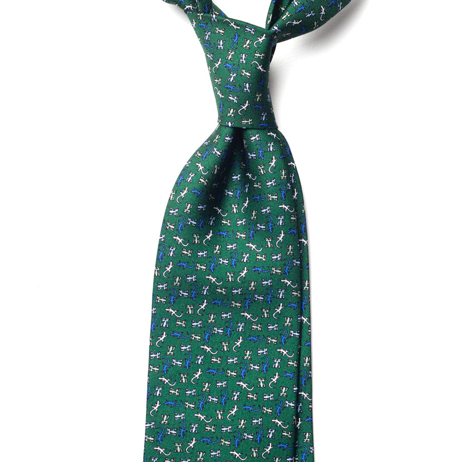 GECKO MICROPATTERN PRINT SILK TIE