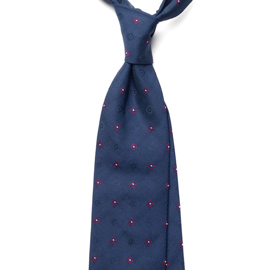 SMALL MEDALLION JACQUARD SILK TIE – NAVY