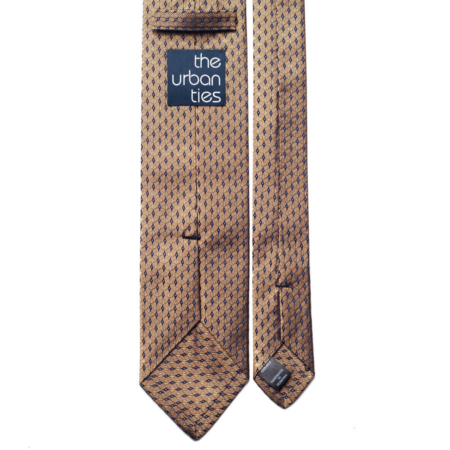 geometric jacquard silk tie – gold & navy – reverse view