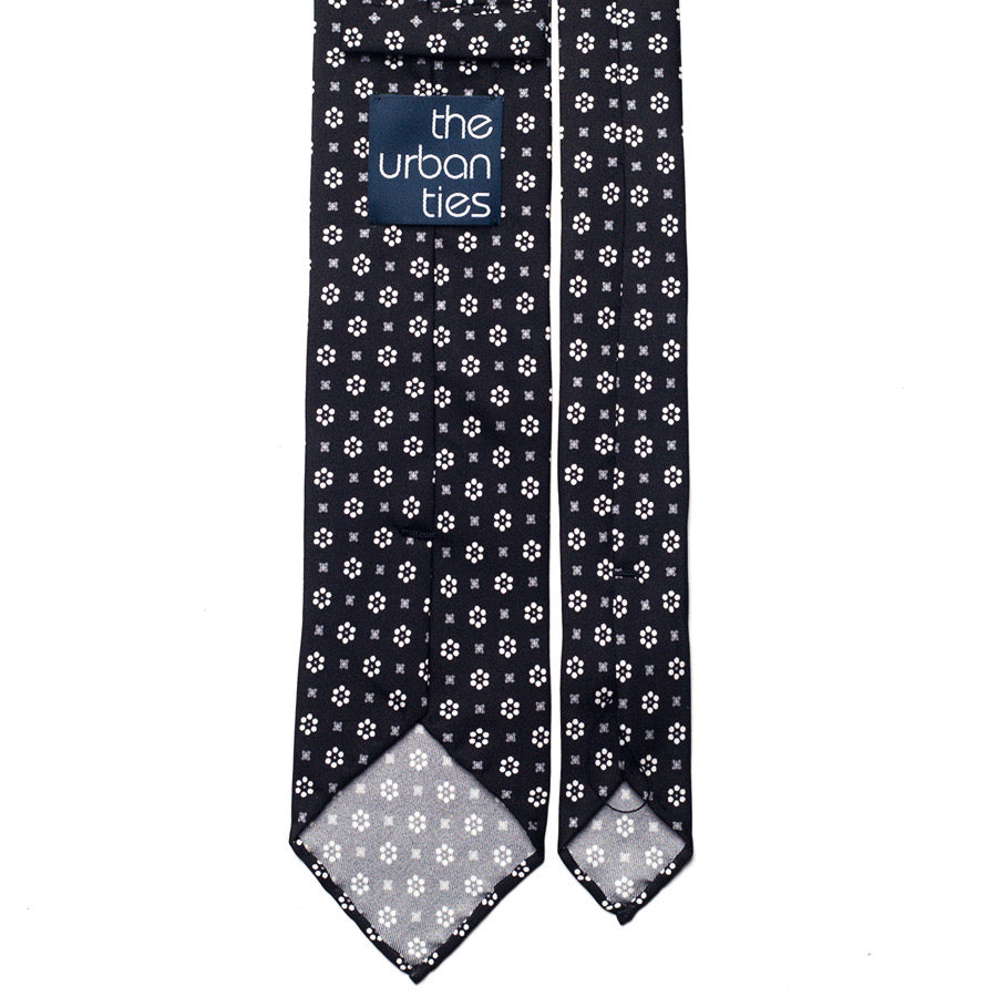 floral printed silk tie – black & ivory – reverse view