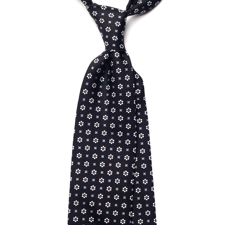 floral printed silk tie – black & ivory – front view