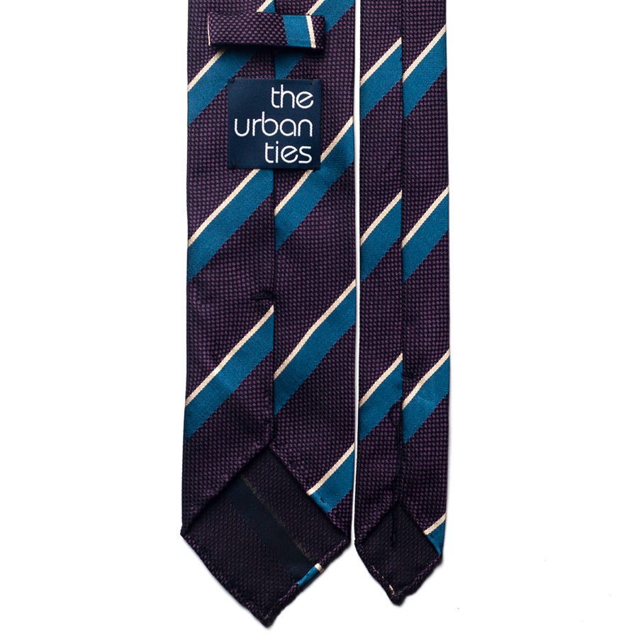 repp stripe silk tie – navy & teal – reverse view