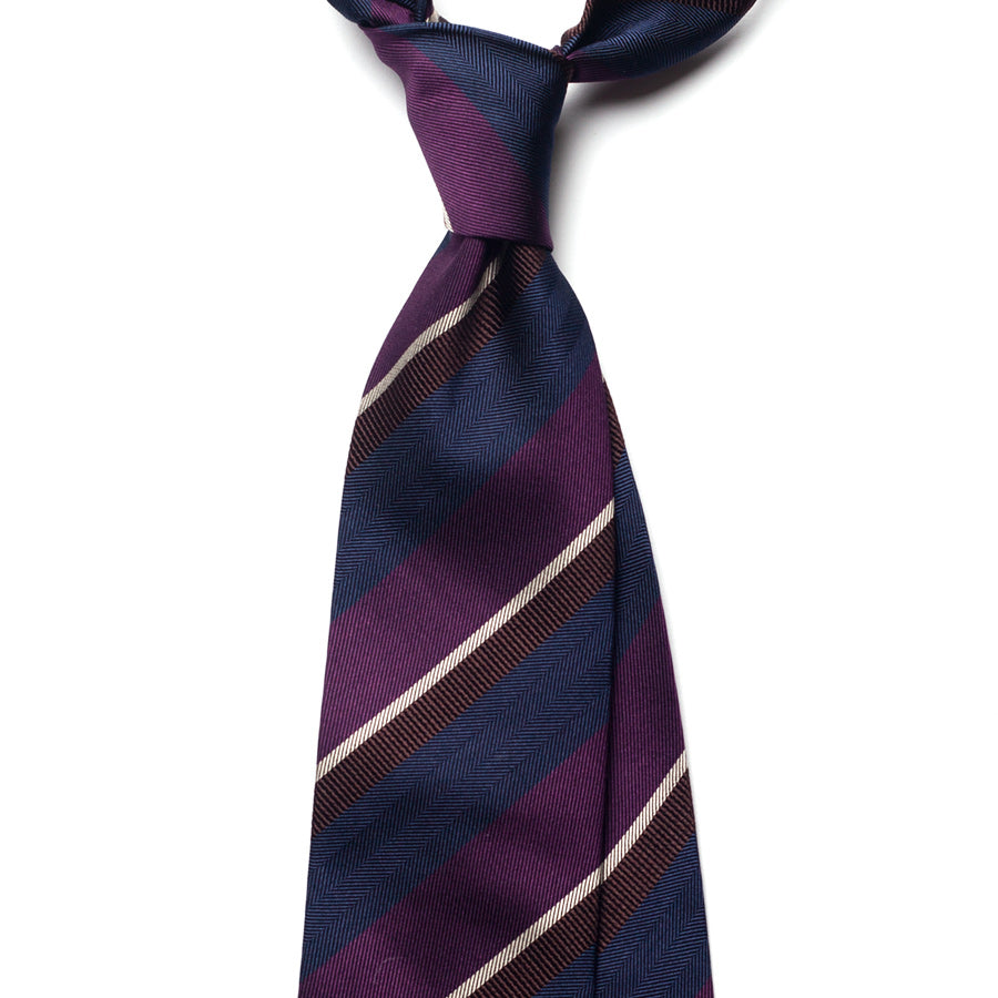 repp stripe silk tie – navy & burgundy – front view