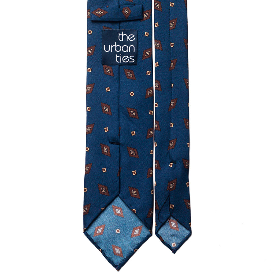 vintage medallion silk tie – petrol & rust – reverse view