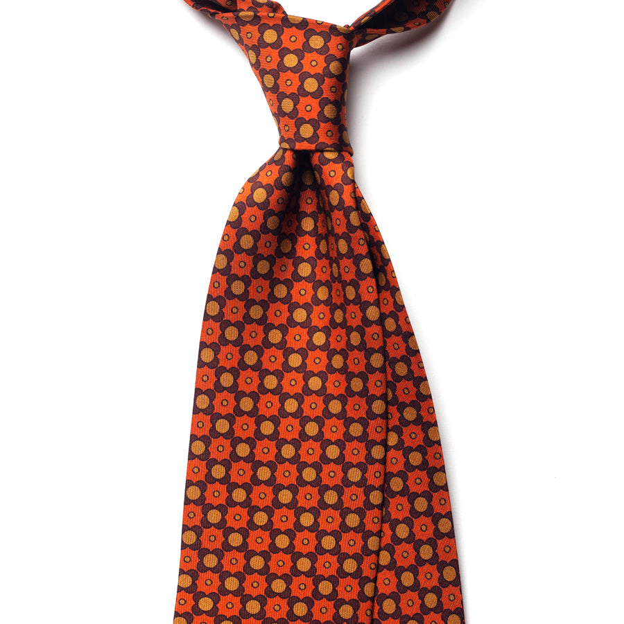 floral silk tie – rust & gold – front view