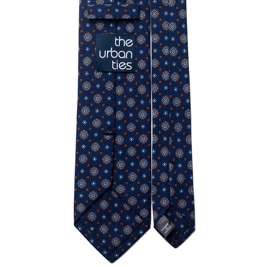 floral silk tie – navy & blue – reverse view
