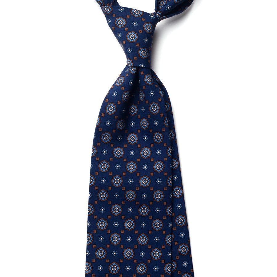 floral silk tie – navy & blue – front view