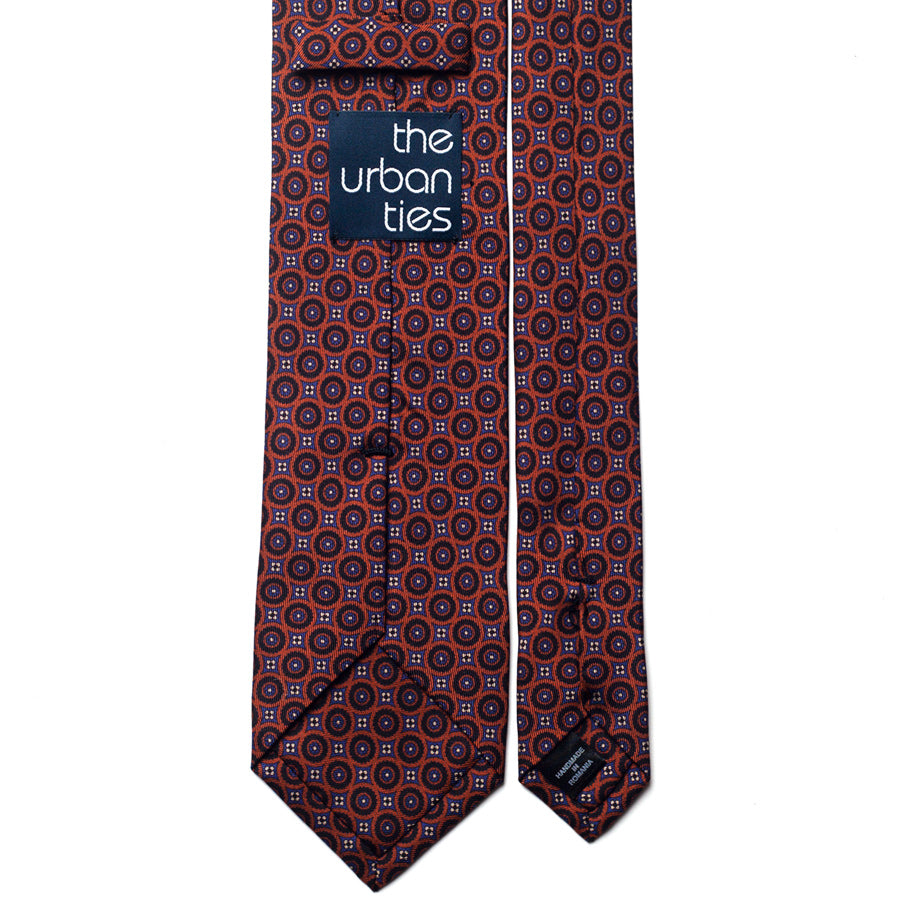 geometric silk tie – rust & navy – reverse view