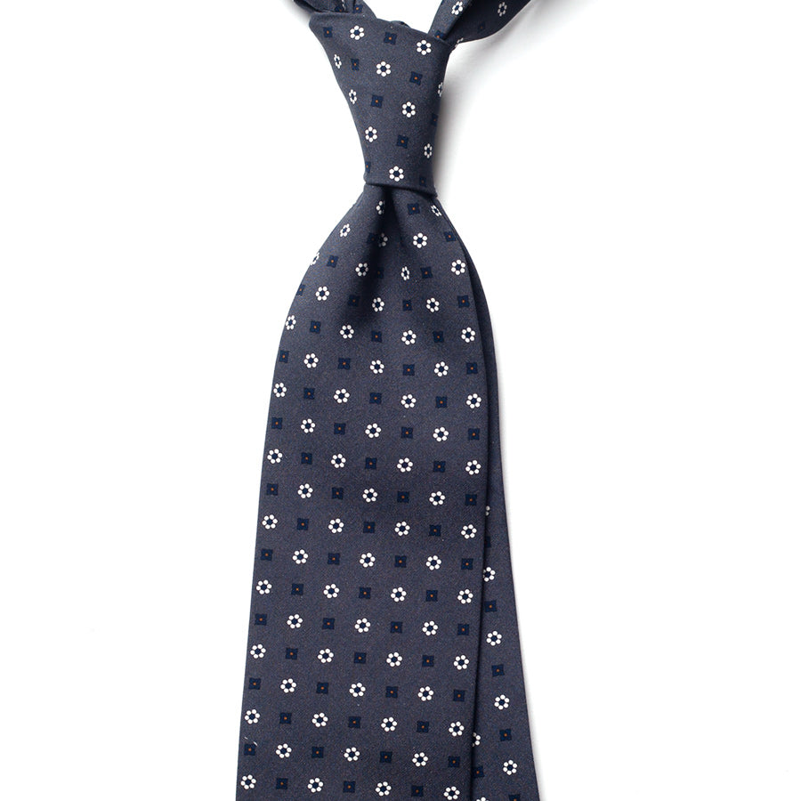 floral silk tie – grey & ivory – front view