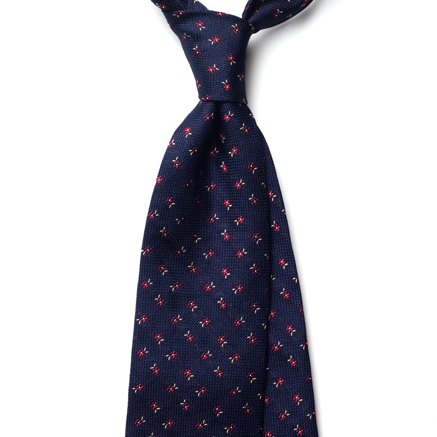 floral silk tie – navy & burgundy – front view