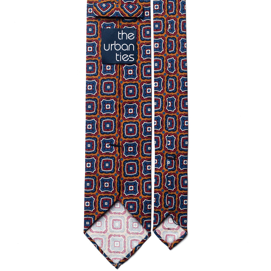 geometric silk tie – gold & navy – reverse view