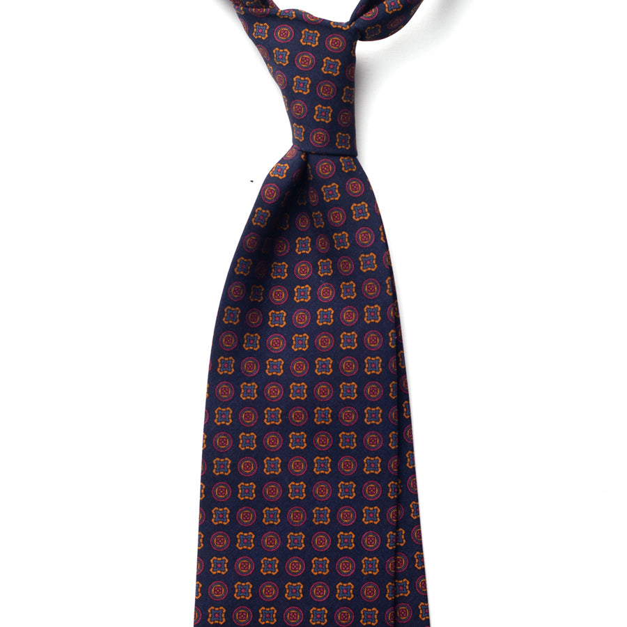 floral silk tie – navy & ochre – front view