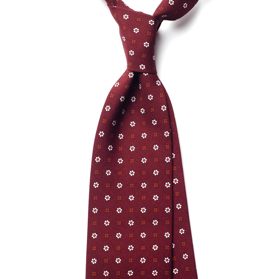 floral silk tie – burgundy & ivory – front view