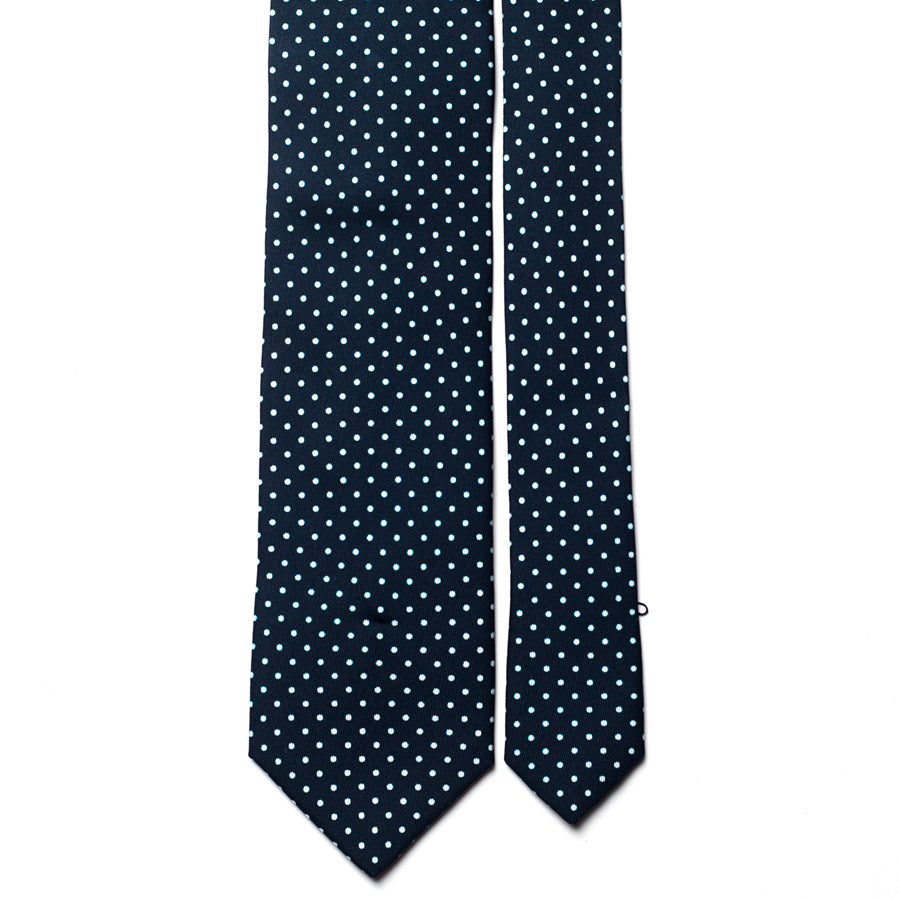 polka dot silk tie – navy & light blue – reverse view