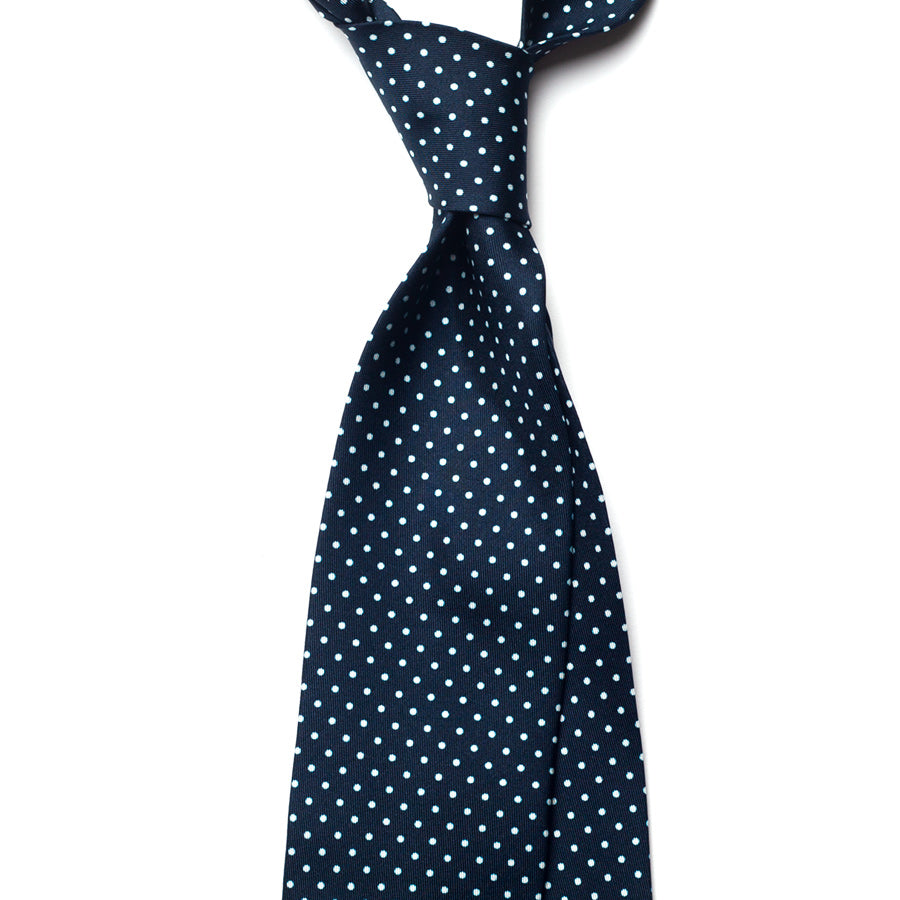 polka dot silk tie – navy & light blue – front view