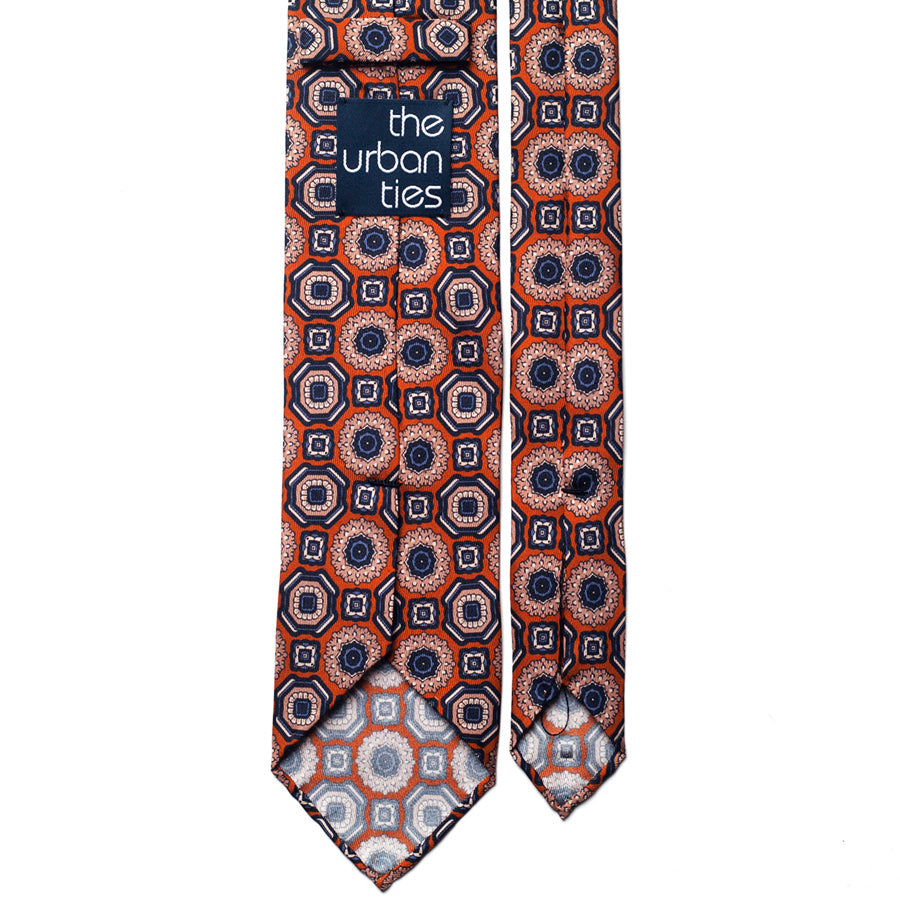 vintage medallion silk tie – rust & navy – reverse view