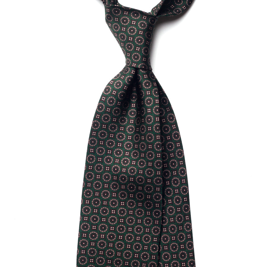 geometric silk tie – dark green & burgundy – front view