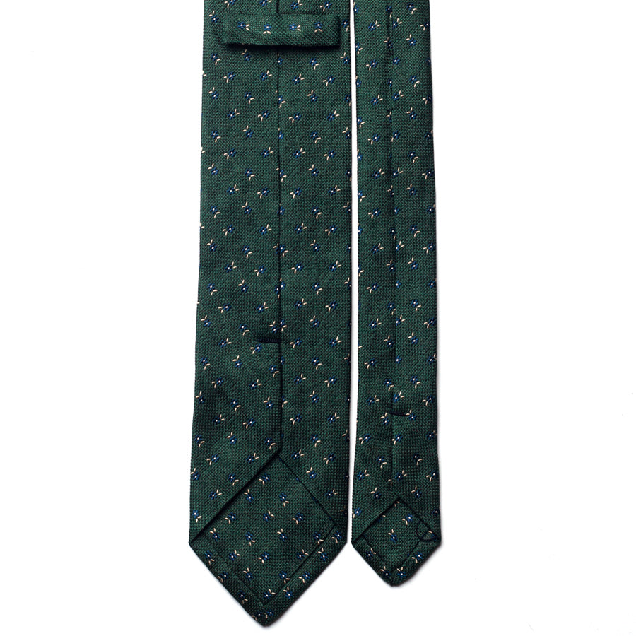 floral silk tie – green & blue – reverse view