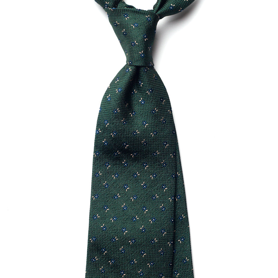 floral silk tie – green & blue – front view