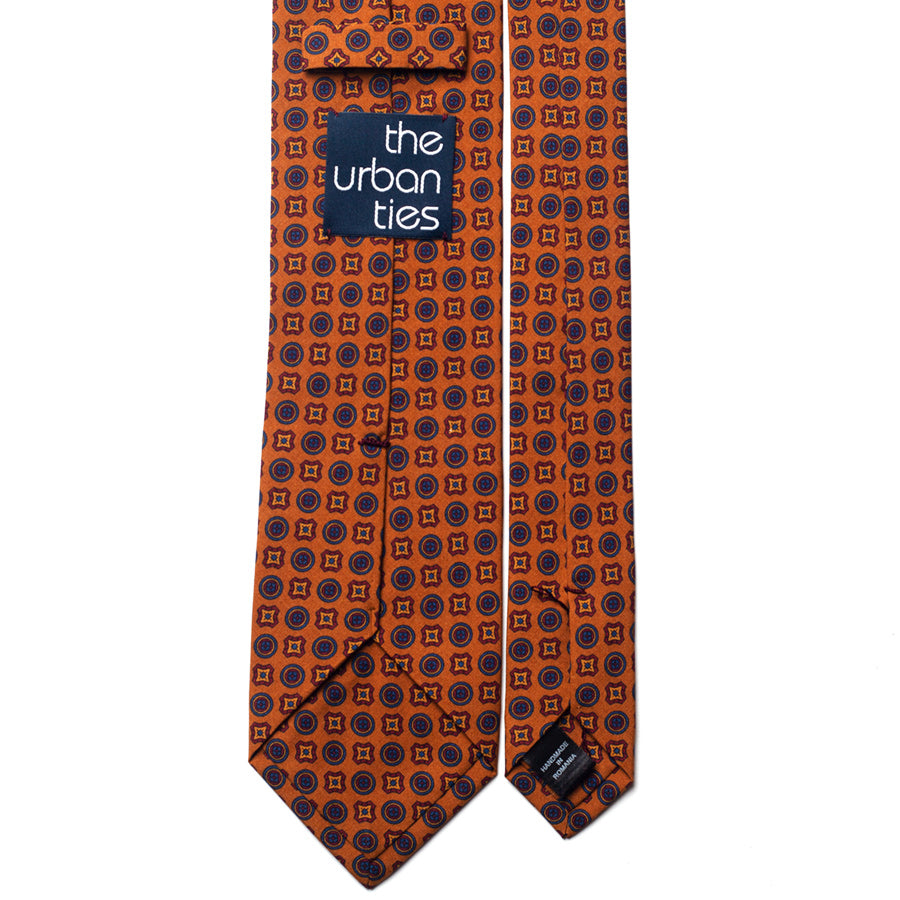 geometric silk tie – orange & navy – reverse view