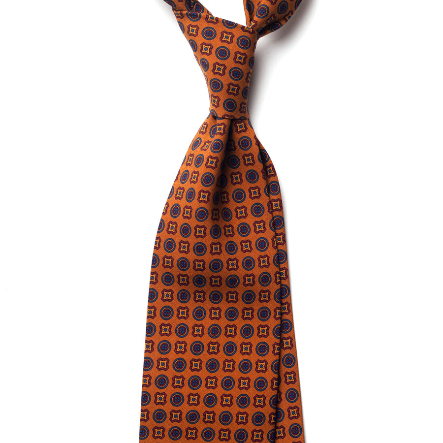 geometric silk tie – orange & navy – front view