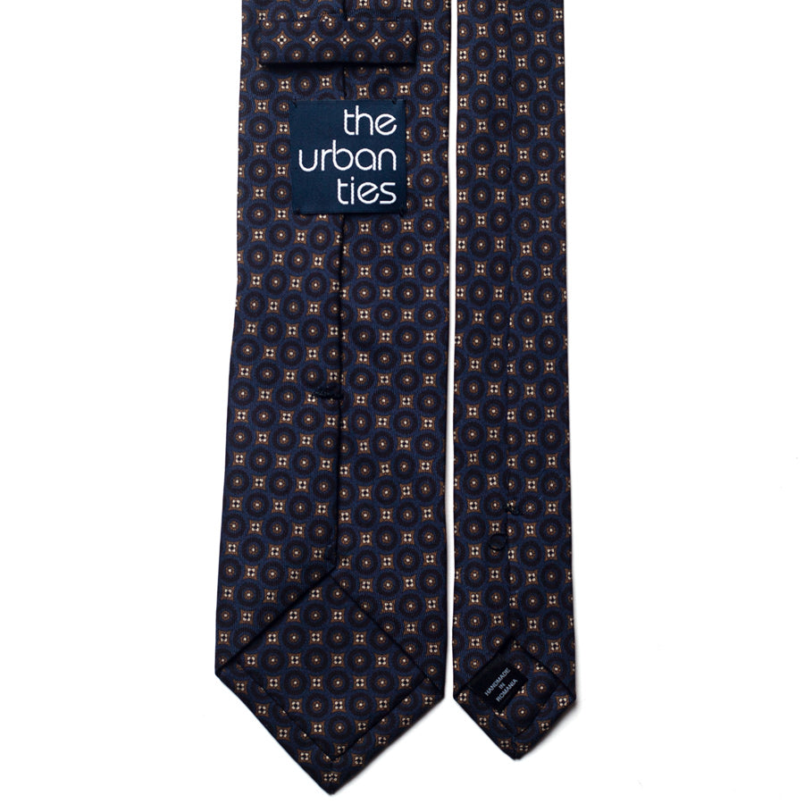 geometric silk tie – navy & gold – reverse view