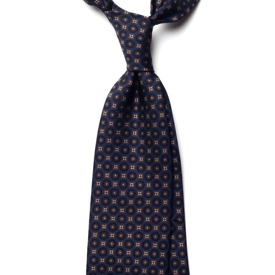 geometric silk tie – navy & gold – front view