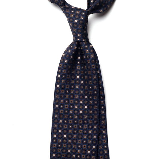geometric silk tie – navy & gold – front view