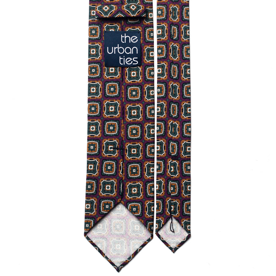 vintage medallion silk tie – green & burgundy – reverse view