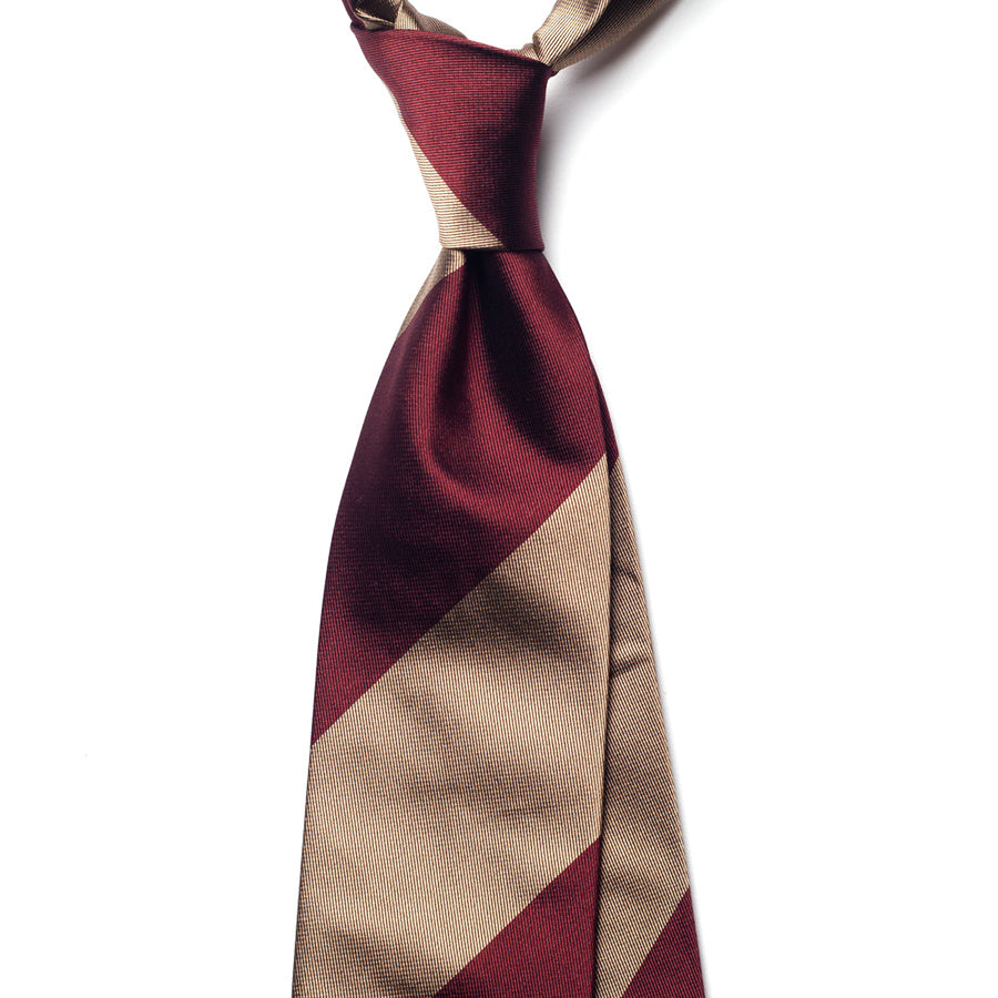 repp stripe silk tie – burgundy & beige – front view