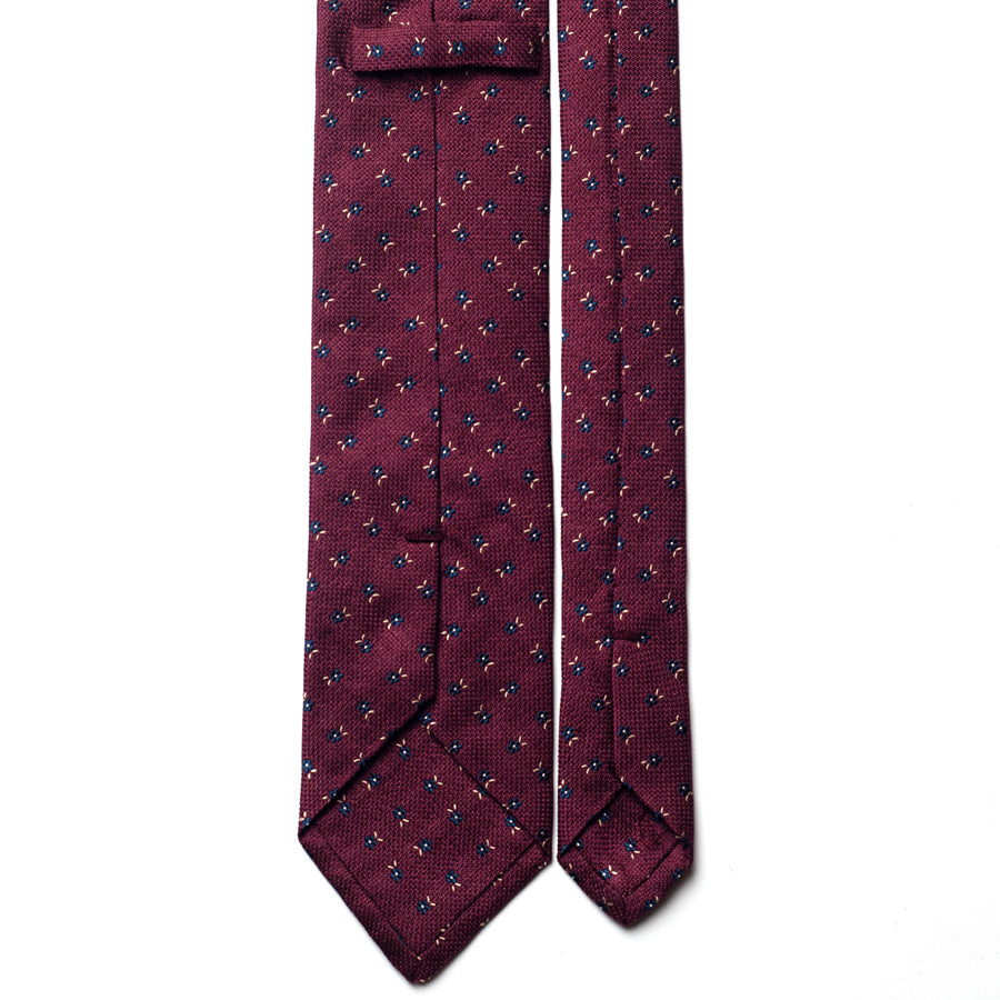 floral silk tie – burgundy & blue – reverse view