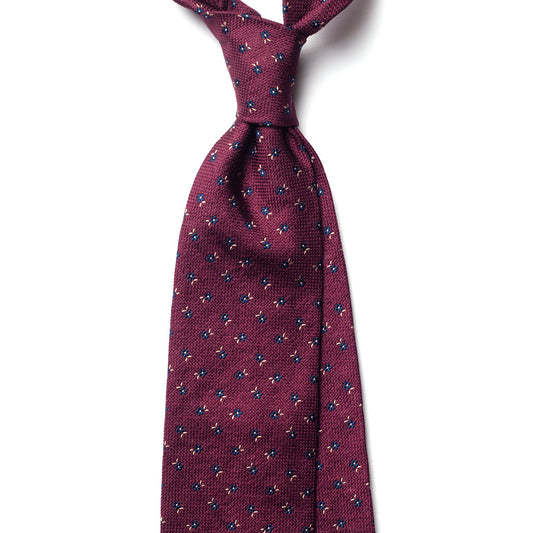floral silk tie – burgundy & blue – front view