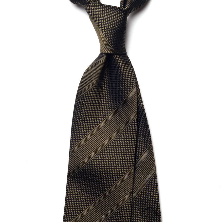 repp stripe silk tie – olive & brown – front view