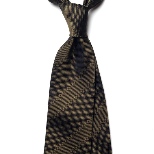 repp stripe silk tie – olive & brown – front view
