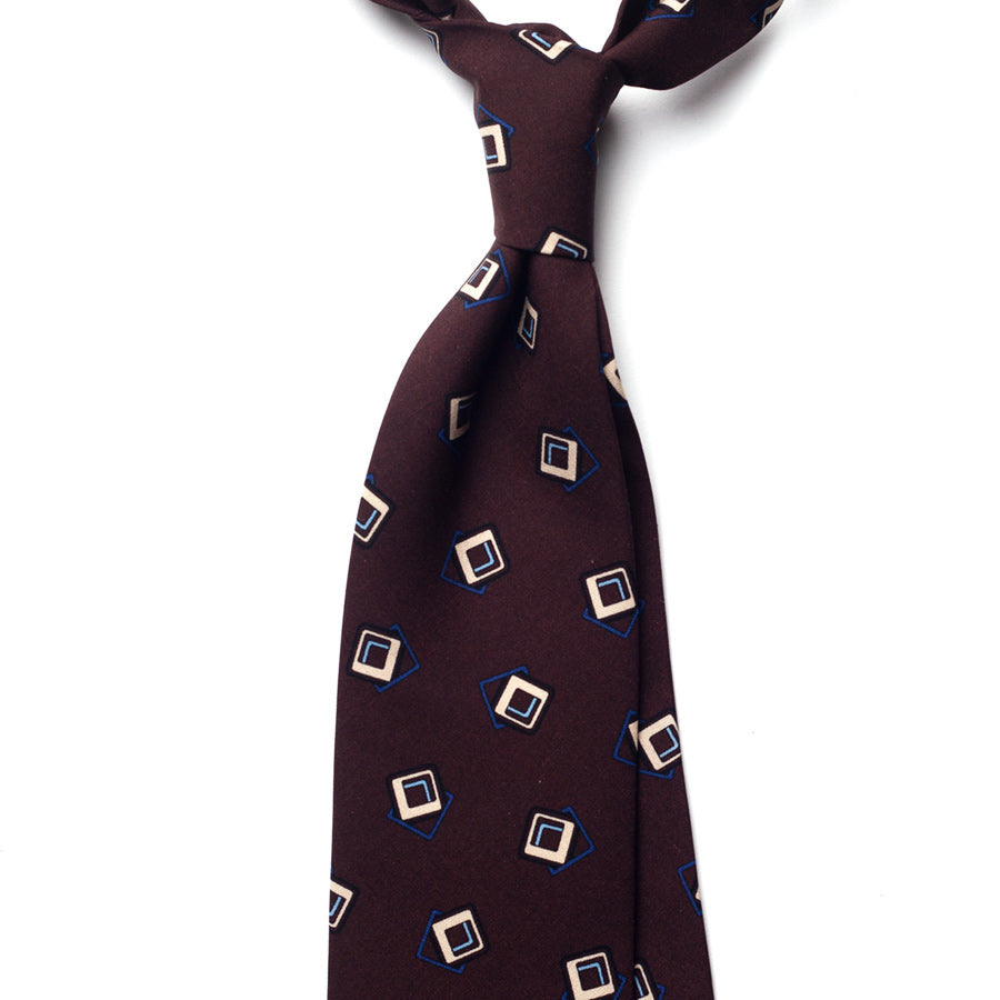 geometric silk tie – burgundy & ivory – front view