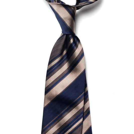 repp stripe silk tie – navy & beige – front view
