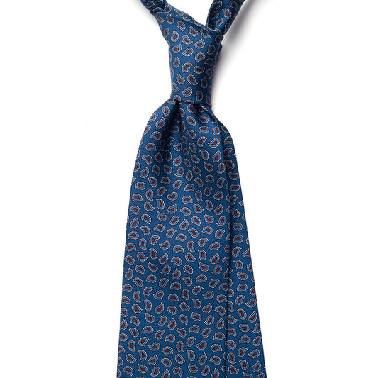 small paisley printed silk tie – navy – front view