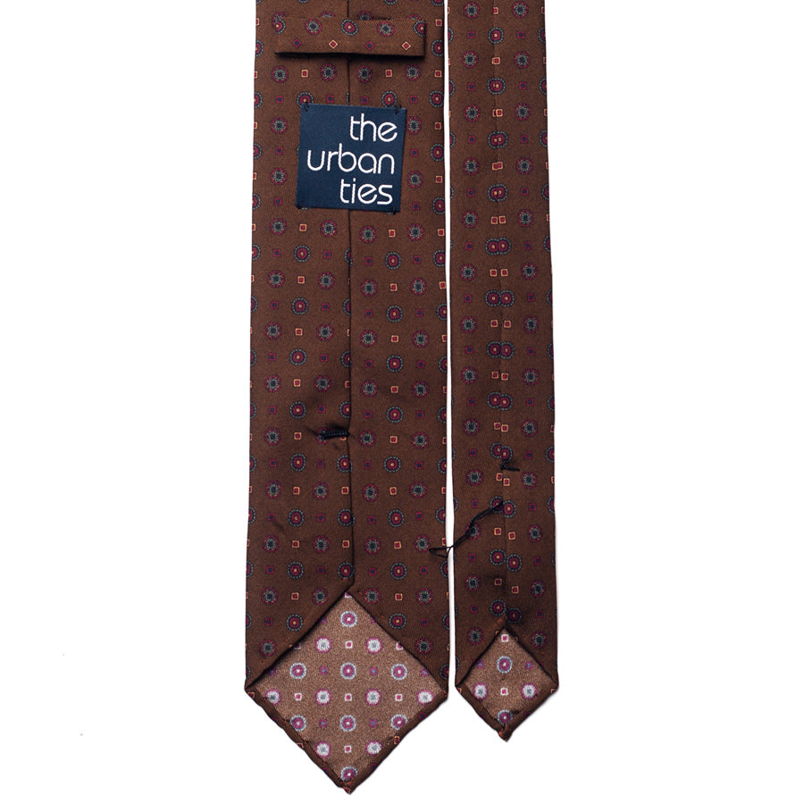 medallion printed silk tie – brown – reverse view
