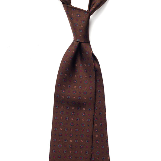 medallion printed silk tie – brown – front view