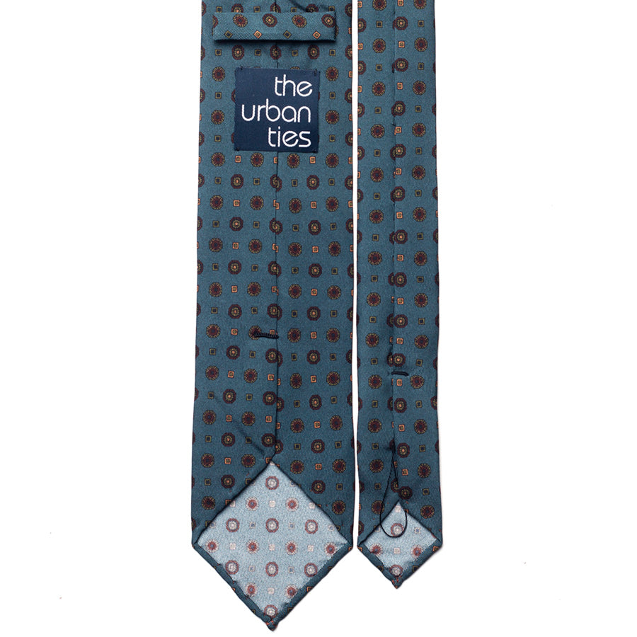medallion printed silk tie – petrol – reverse view